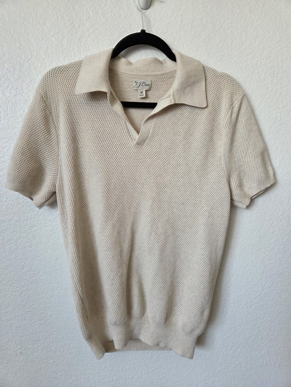 J. Crew Short sleeve cotton mesh stitch johnny collar sweater polo Men's Medium